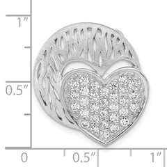 Sterling Silver Polished And Brushed Disc With CZ Heart Slide