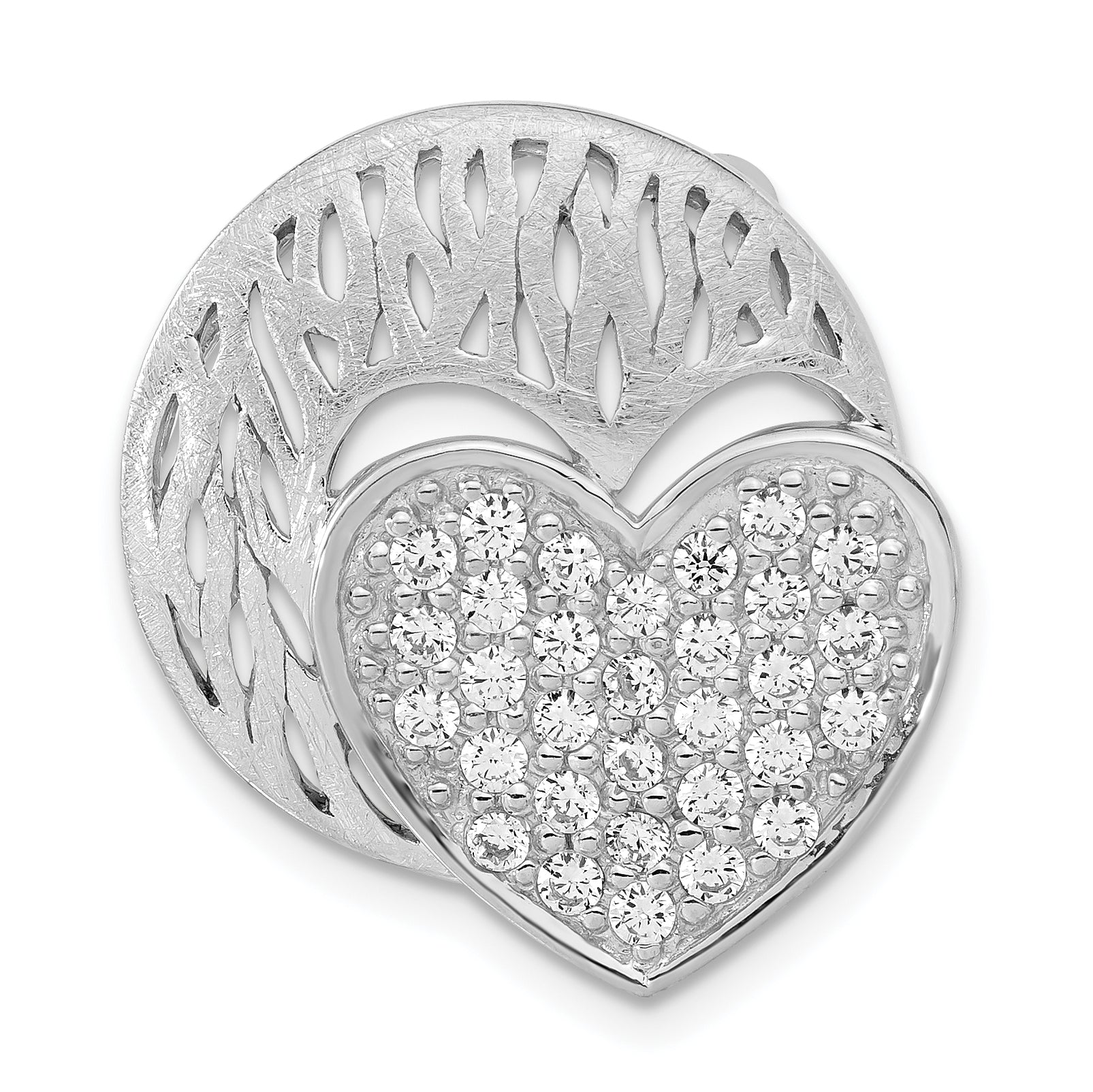 Sterling Silver Polished & Brushed CZ Heart Circle Slide Main image