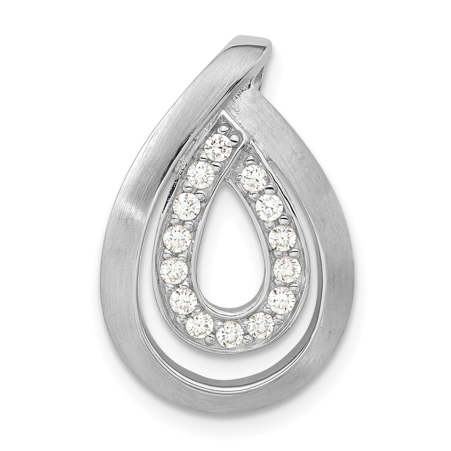 Sterling Silver Brushed CZ Teardrop Chain Slide Pendant Main image