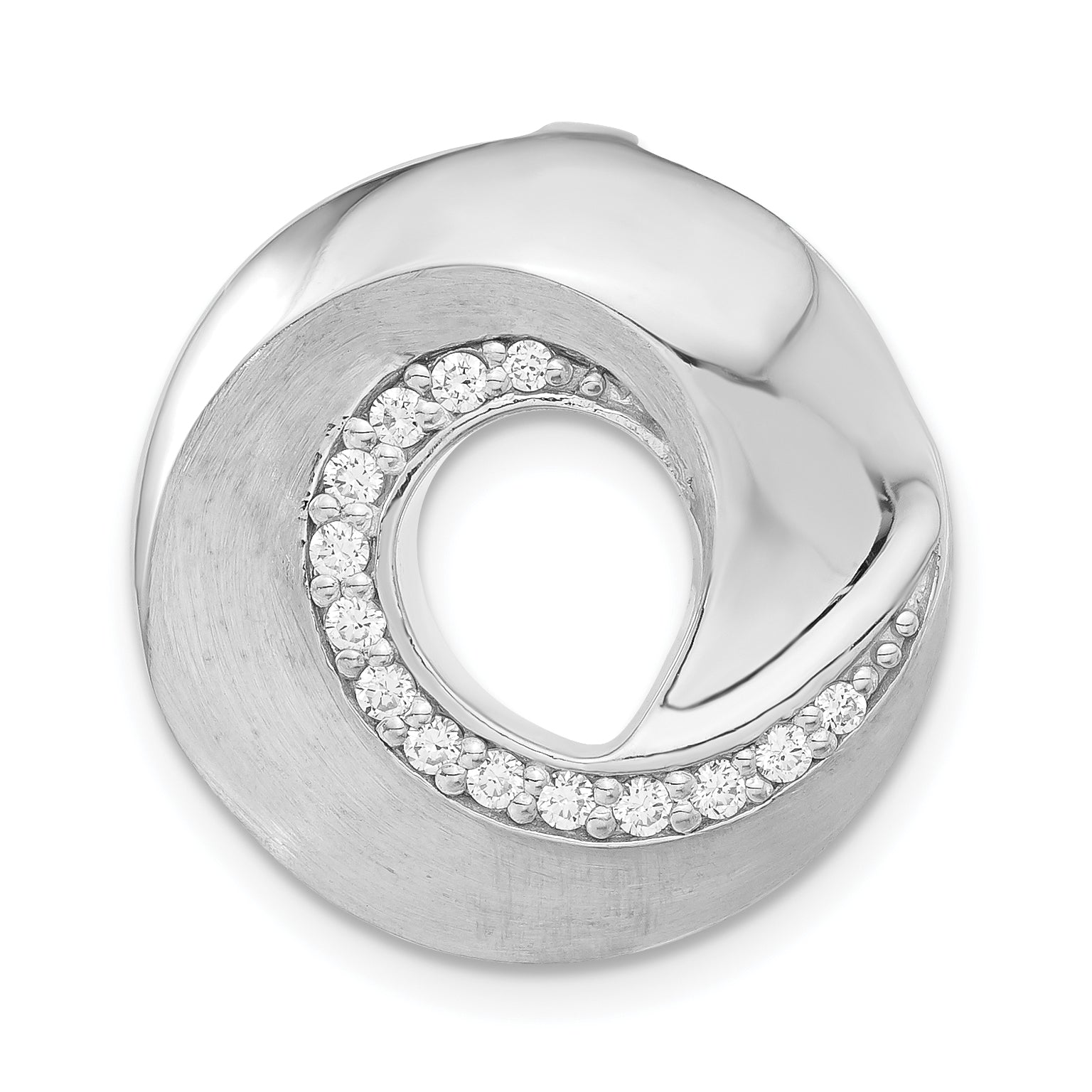 Sterling Silver Polished & Brushed CZ Circle Slide Pendant Main image
