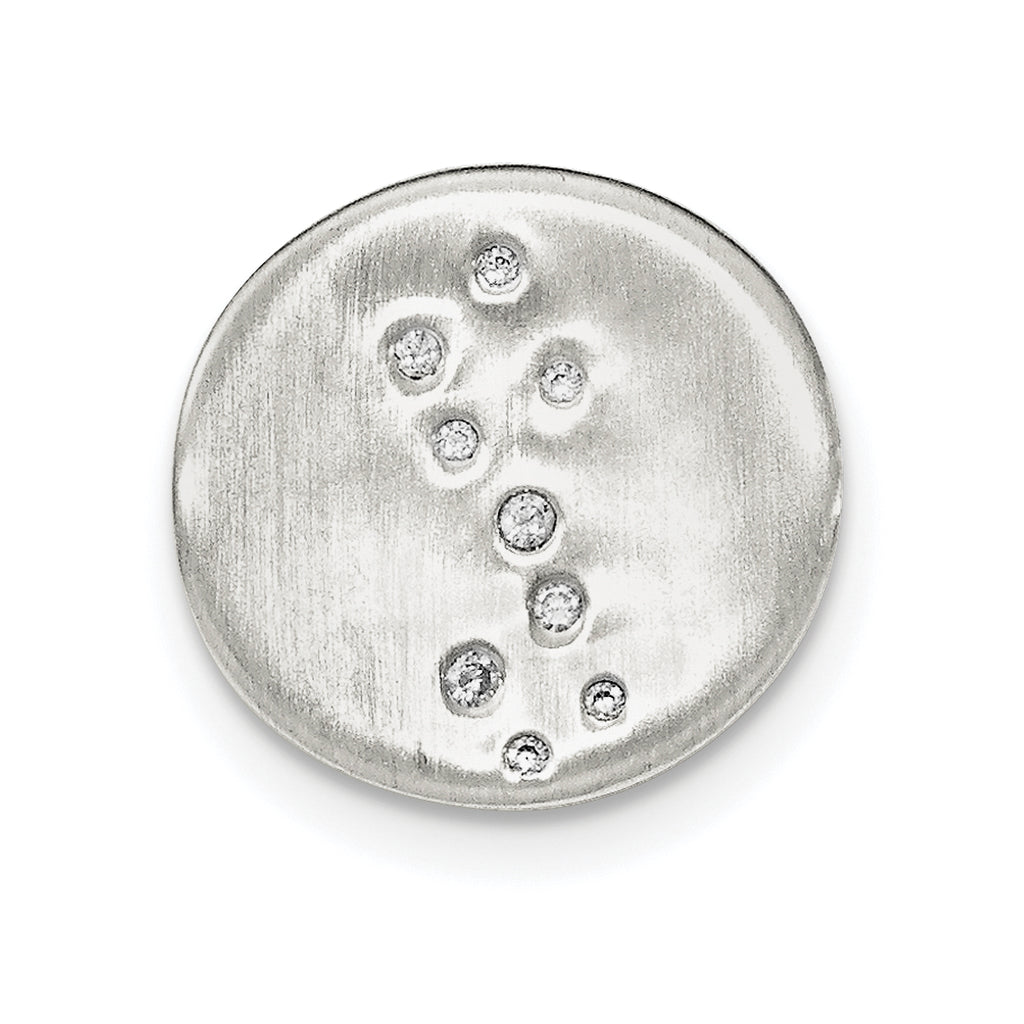 Sterling Silver Satin CZ Disc Slide Pendant
