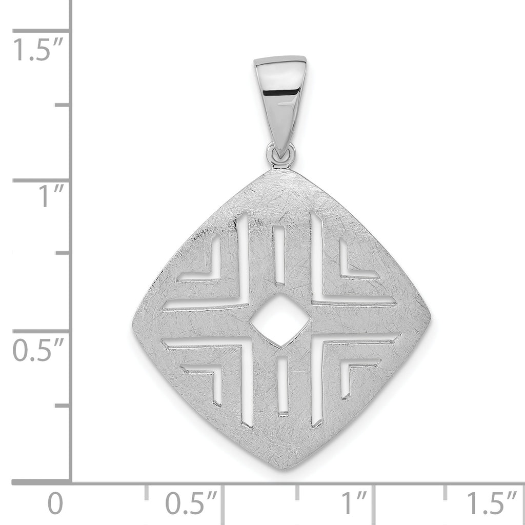 Sterling Silver Rhod-pltd Sand Matte Square Cutout Pendant