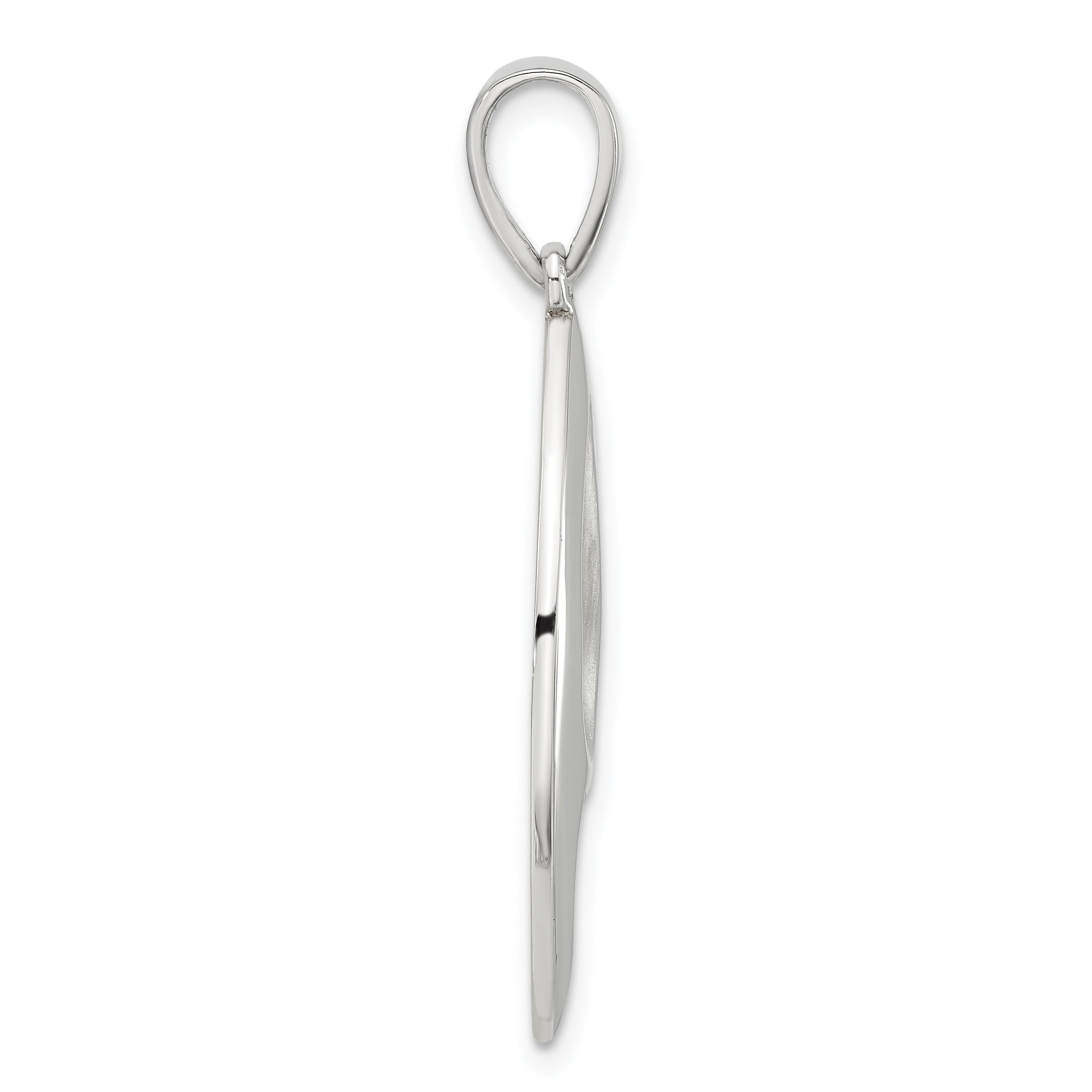 Sterling Silver Rhod-pltd Polished/Sand Matte Leaf Pendant Secondary image