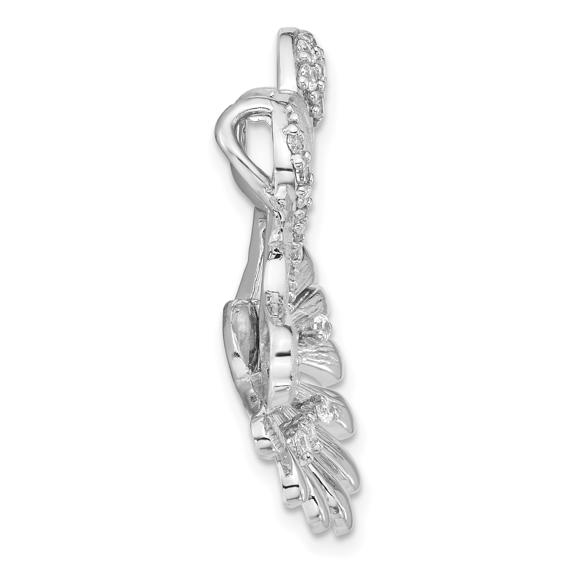 Sterling Silver Polished And Satin Flower Butterfly CZ Slide