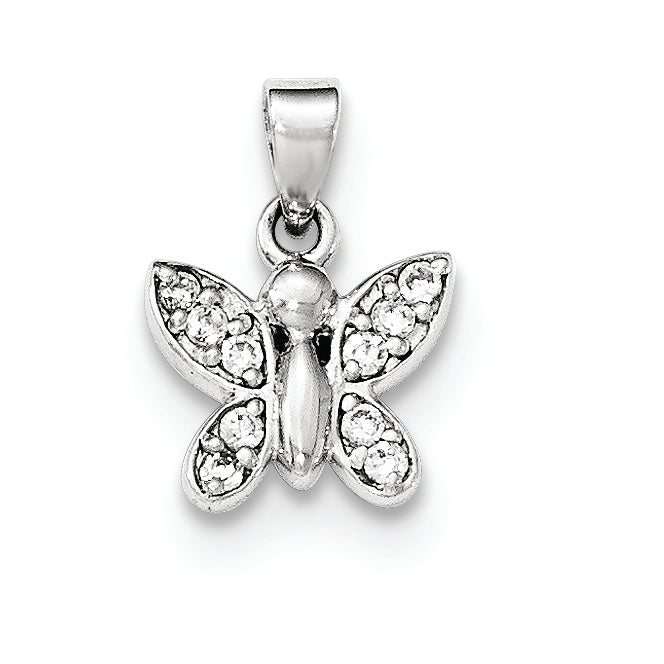 Sterling Silver Polished CZ Butterfly Pendant