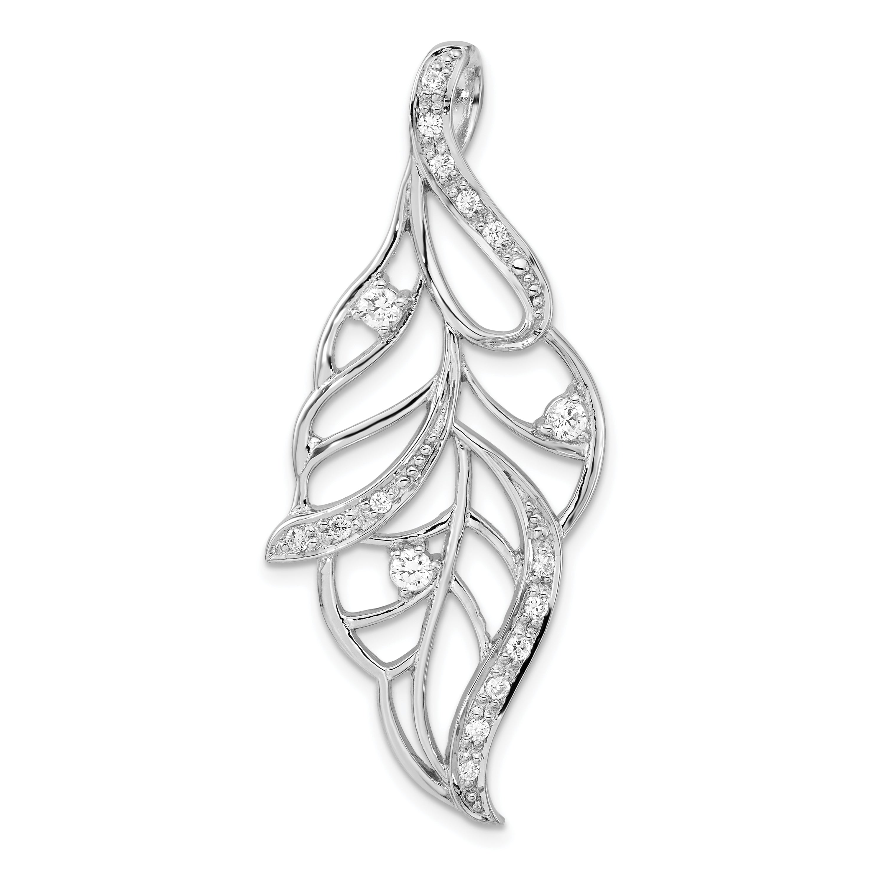 Sterling Silver Polished CZ Leaf Slide Main image