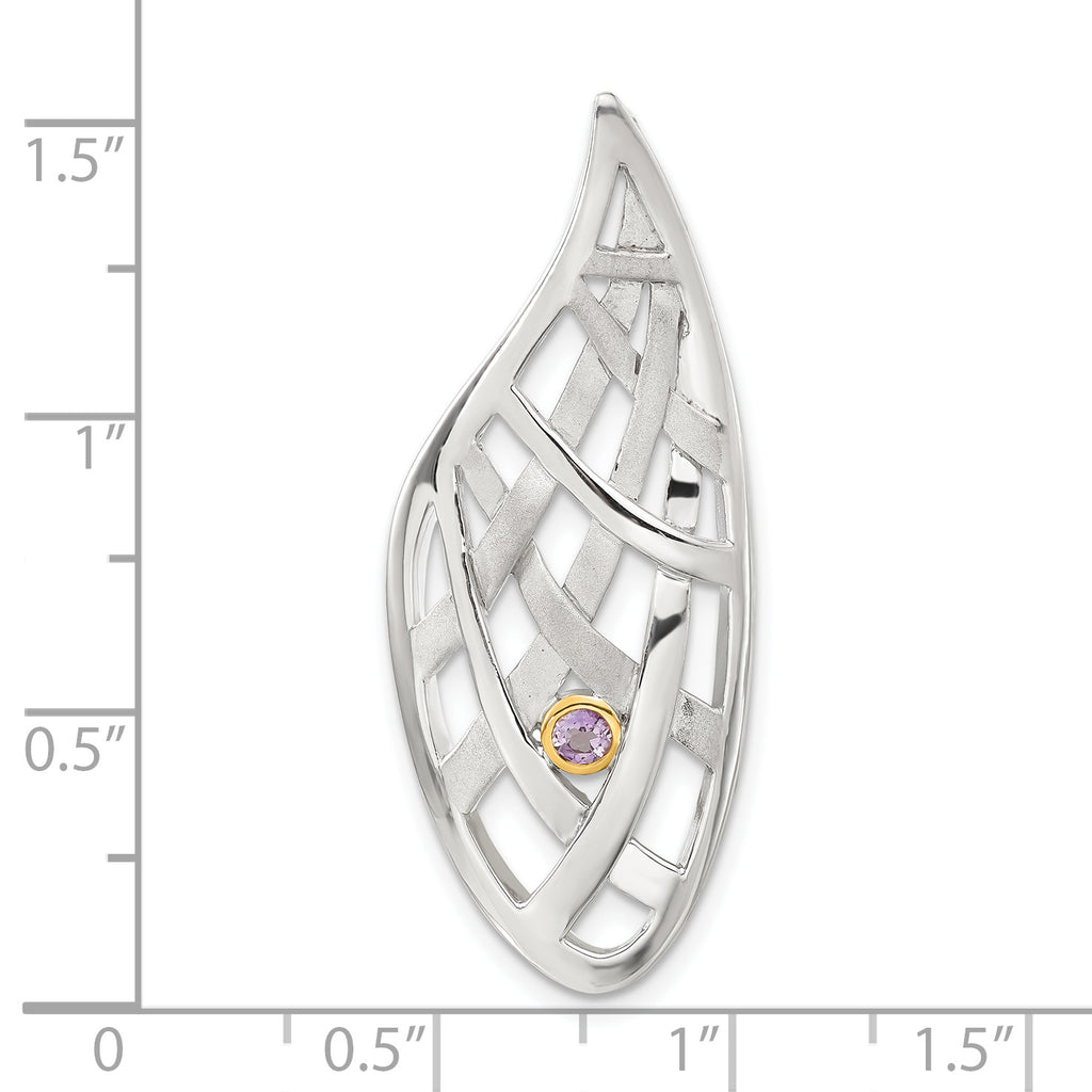 Sterling Silver w/9k Gold Accent AM Teardrop Criss Cross Slide Pendant