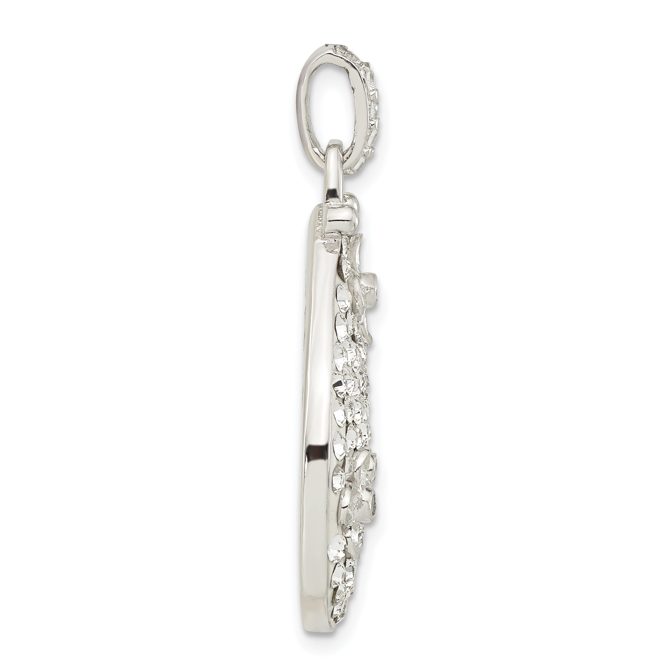 Sterling Silver Polished CZ & Crystal Flower Pendant