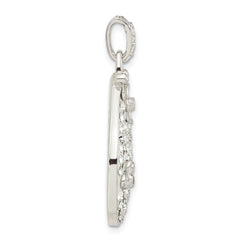 Sterling Silver Polished CZ & Crystal Flower Pendant