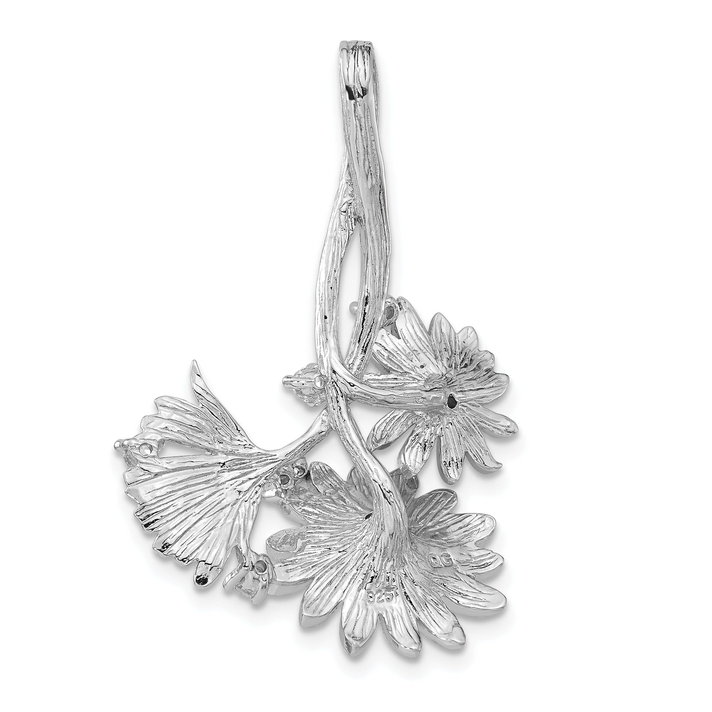 Sterling Silver Polished And Satin CZ Flowers Slide