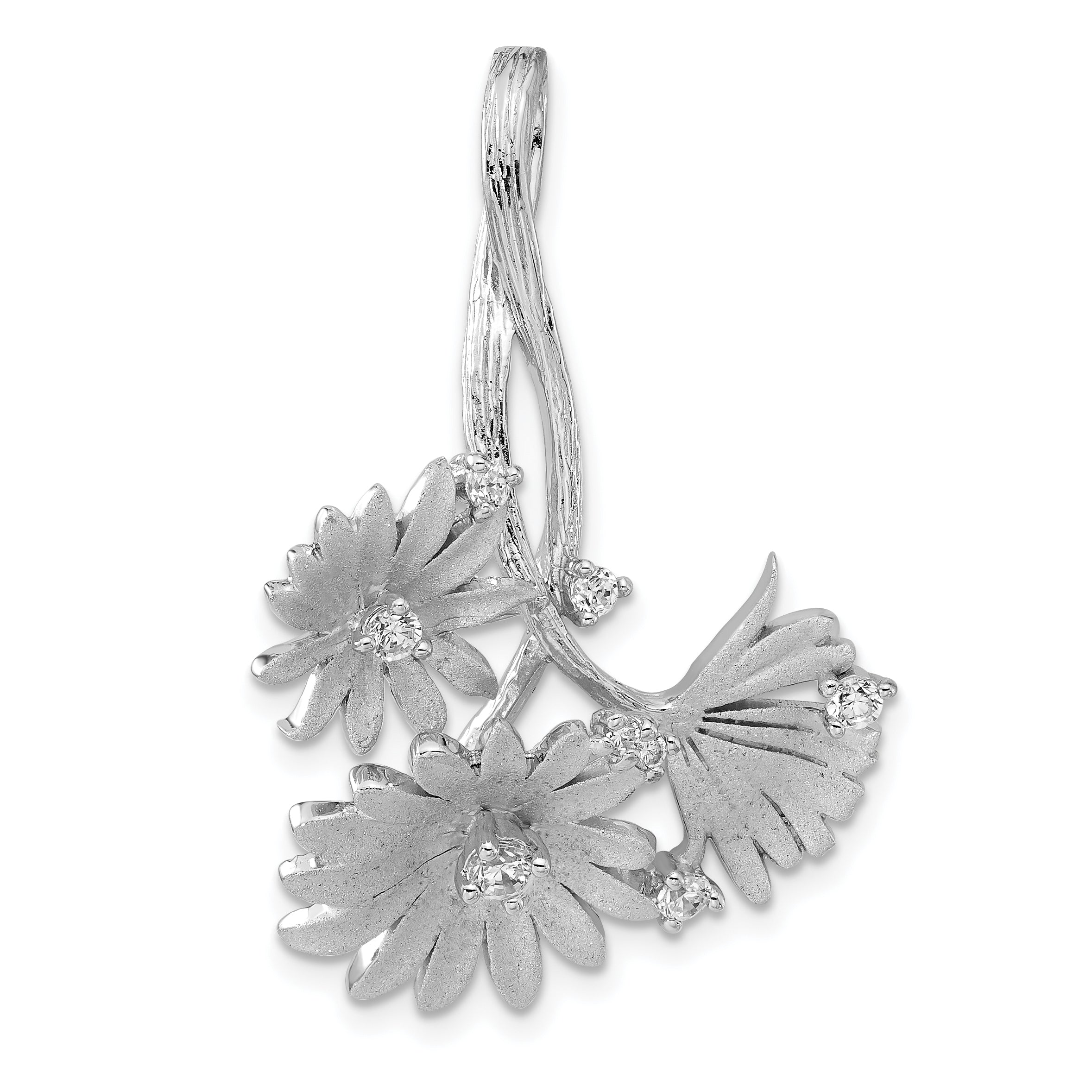 Sterling Silver Polished And Satin CZ Flowers Slide Main image