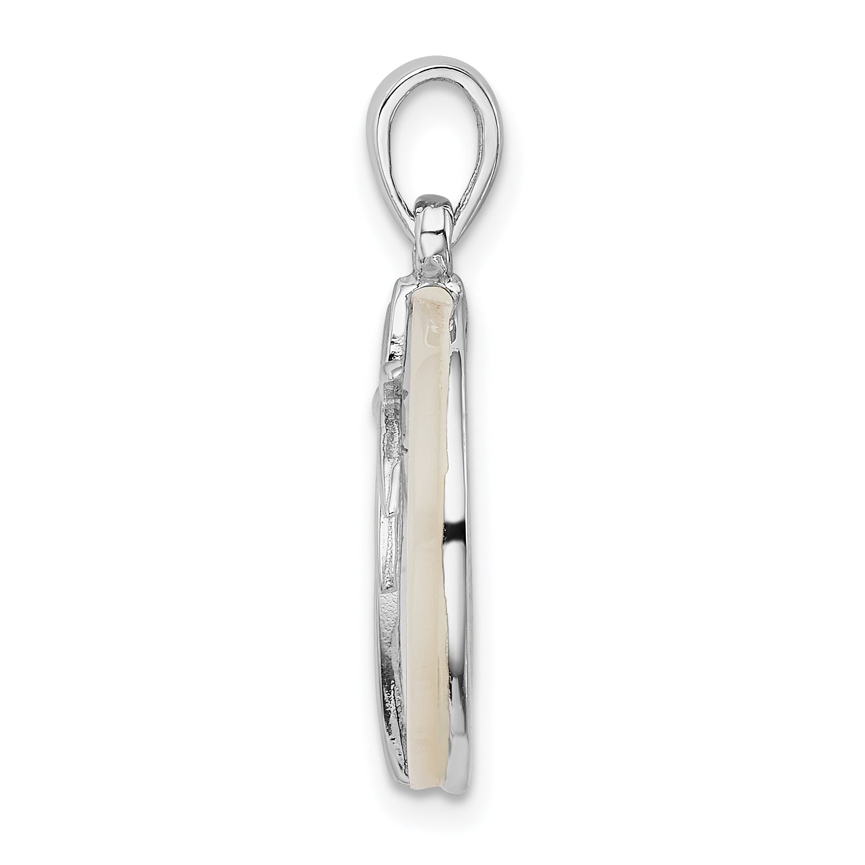 Sterling Silver Rhodium-plated Polished MOP Palm Tree Round Pendant Secondary image