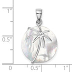 Sterling Silver Rhodium-plated Polished MOP Palm Tree Round Pendant