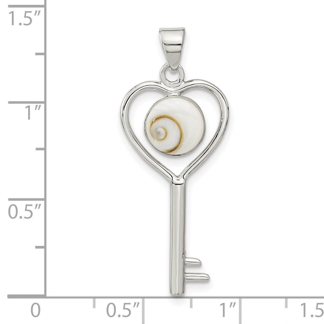 Sterling Silver Polished Shiva Eye in Heart Key Pendant