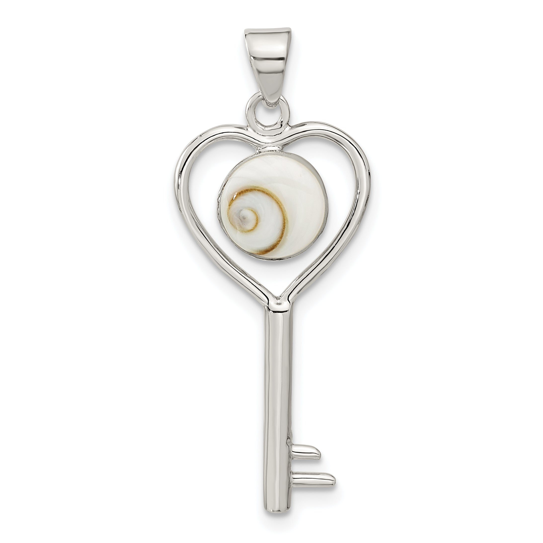 Sterling Silver Polished Shiva Eye in Heart Key Pendant Main image