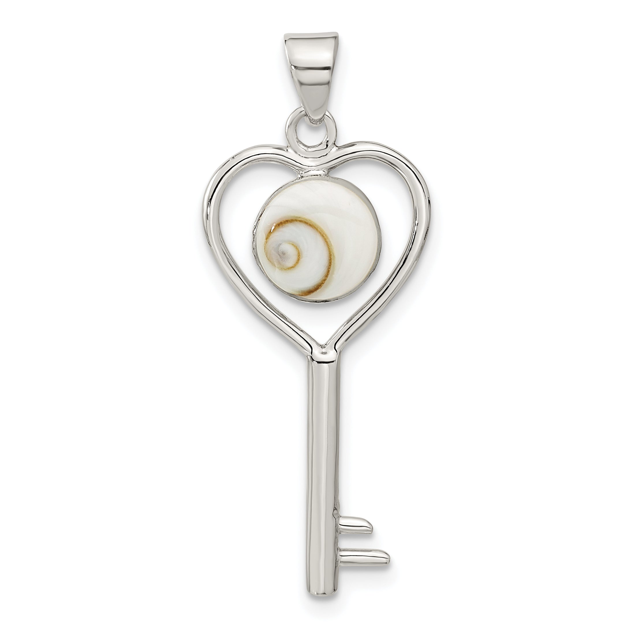 Sterling Silver Polished Shiva Eye in Heart Key Pendant