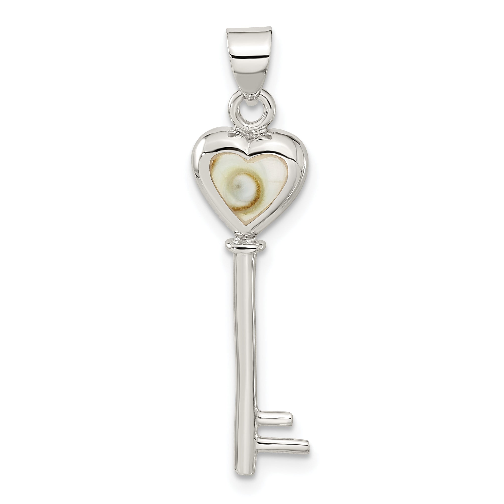 Sterling Silver Polished Shiva Eye Heart Key Pendant Main image