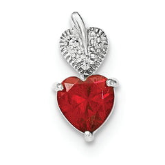 Sterling Silver Polished Red/White CZ Heart Pendant