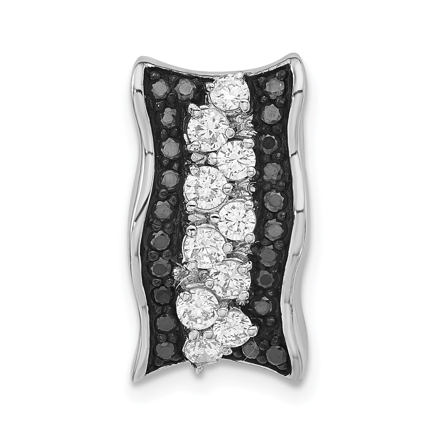 Sterling Silver w/ Black Rhodium Polished Black & White CZ Slide Pendant Main image