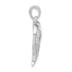Sterling Silver Polished Heart With Black And White Enamel CZ Pendant