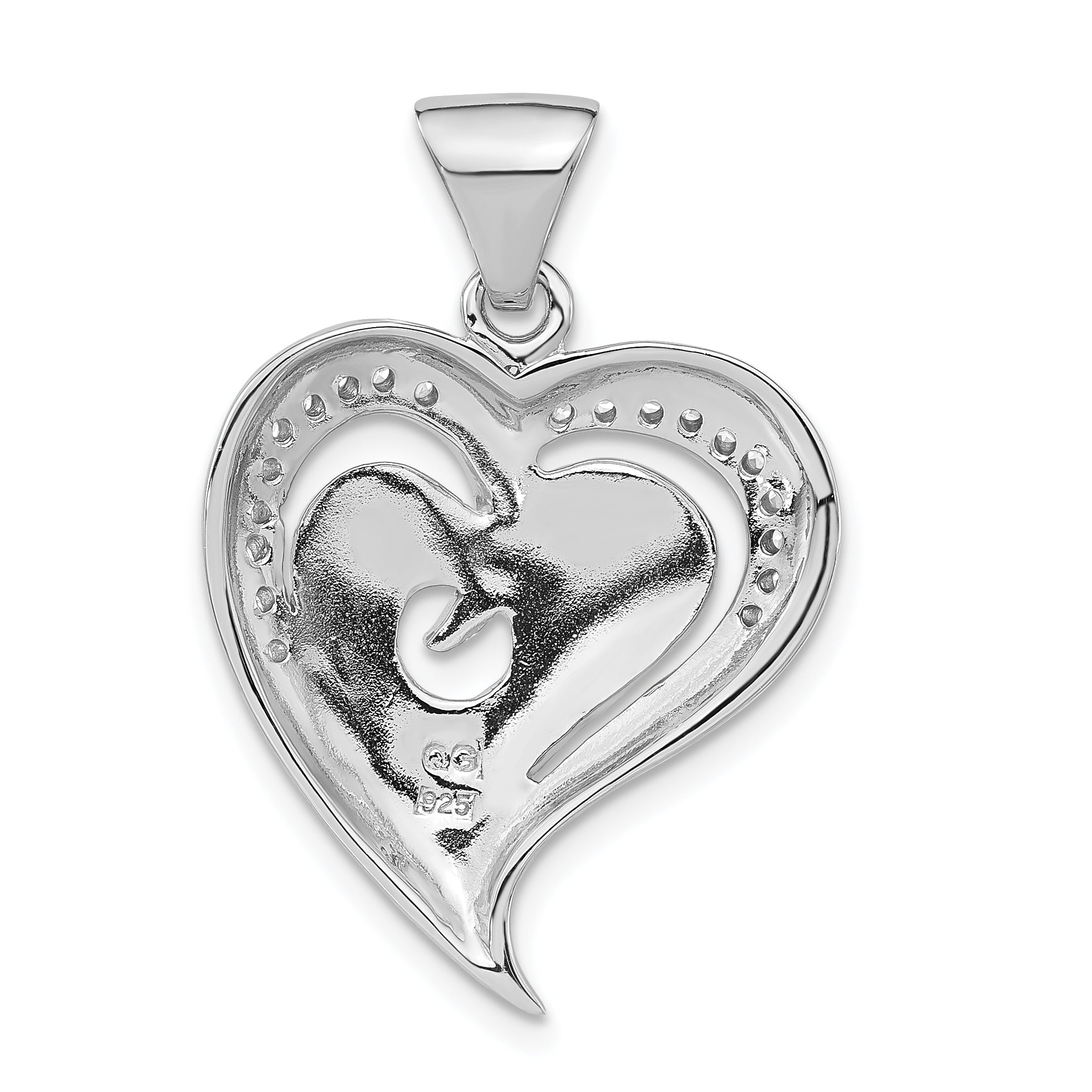 Sterling Silver Polished Heart With Black And White Enamel CZ Pendant