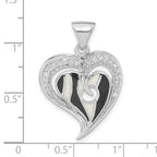 Sterling Silver Polished Heart With Black And White Enamel CZ Pendant