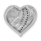 Sterling Silver Blk Rhod & Enamel White/Blk CZ Heart Chain Slide Pendant