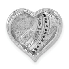 Sterling Silver Blk Rhod & Enamel White/Blk CZ Heart Chain Slide Pendant