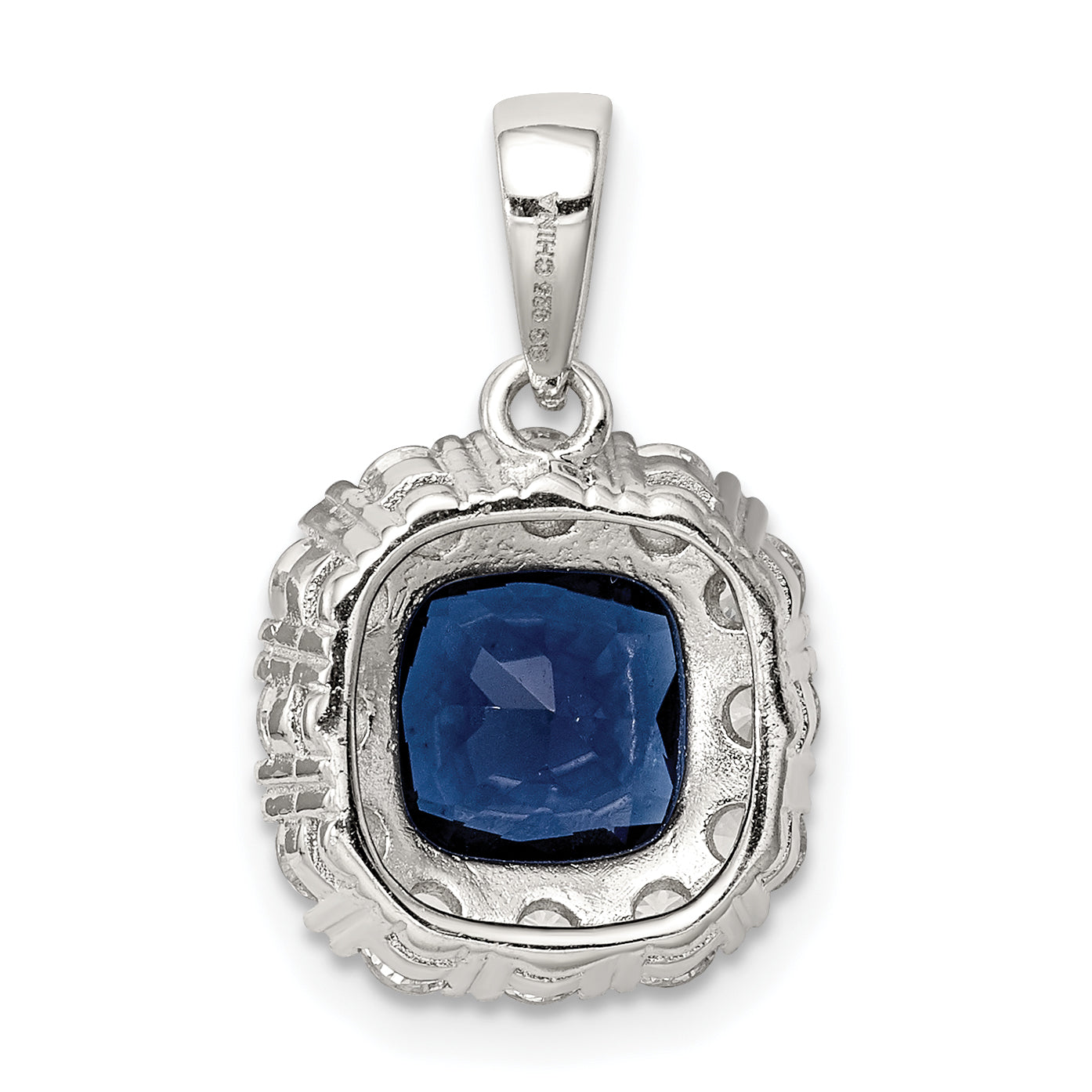 Sterling Silver CZ and Blue Glass Pendant