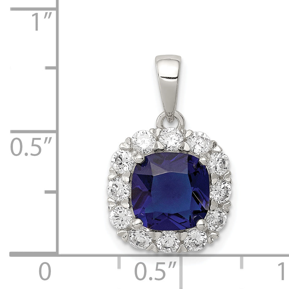Sterling Silver CZ and Blue Glass Pendant