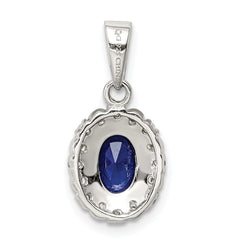 Sterling Silver Polished with CZ and Syn. Sapphire Pendant