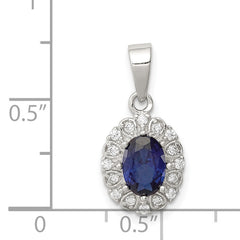 Sterling Silver Polished with CZ and Syn. Sapphire Pendant