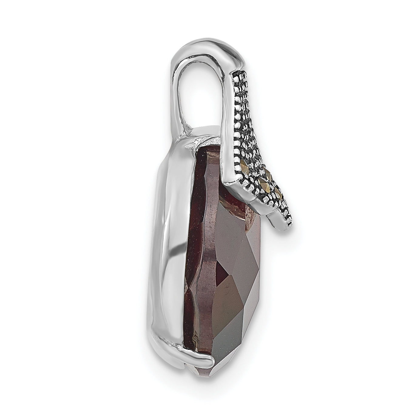 Sterling Silver Red CZ and Marcasite Chain Slide Pendant