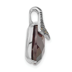 Sterling Silver Red CZ and Marcasite Chain Slide Pendant
