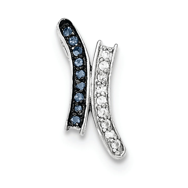 Sterling Silver Polished CZ & Blue Glass Stone Pendant