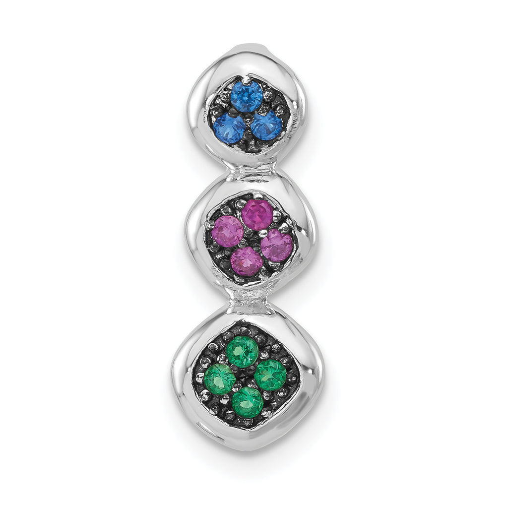 Sterling Silver w/ Black Rhodium Synthetic Stones Chain Slide Pendant