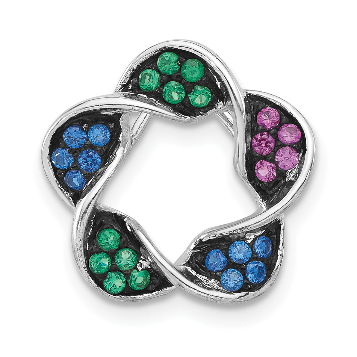 Sterling Silver w/ Black Rhodium Synthetic Stones Flower Chain Slide Main image