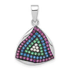 Sterling Silver & Black Rhodium Polished Syn. Stones & CZ Triangle Pendant