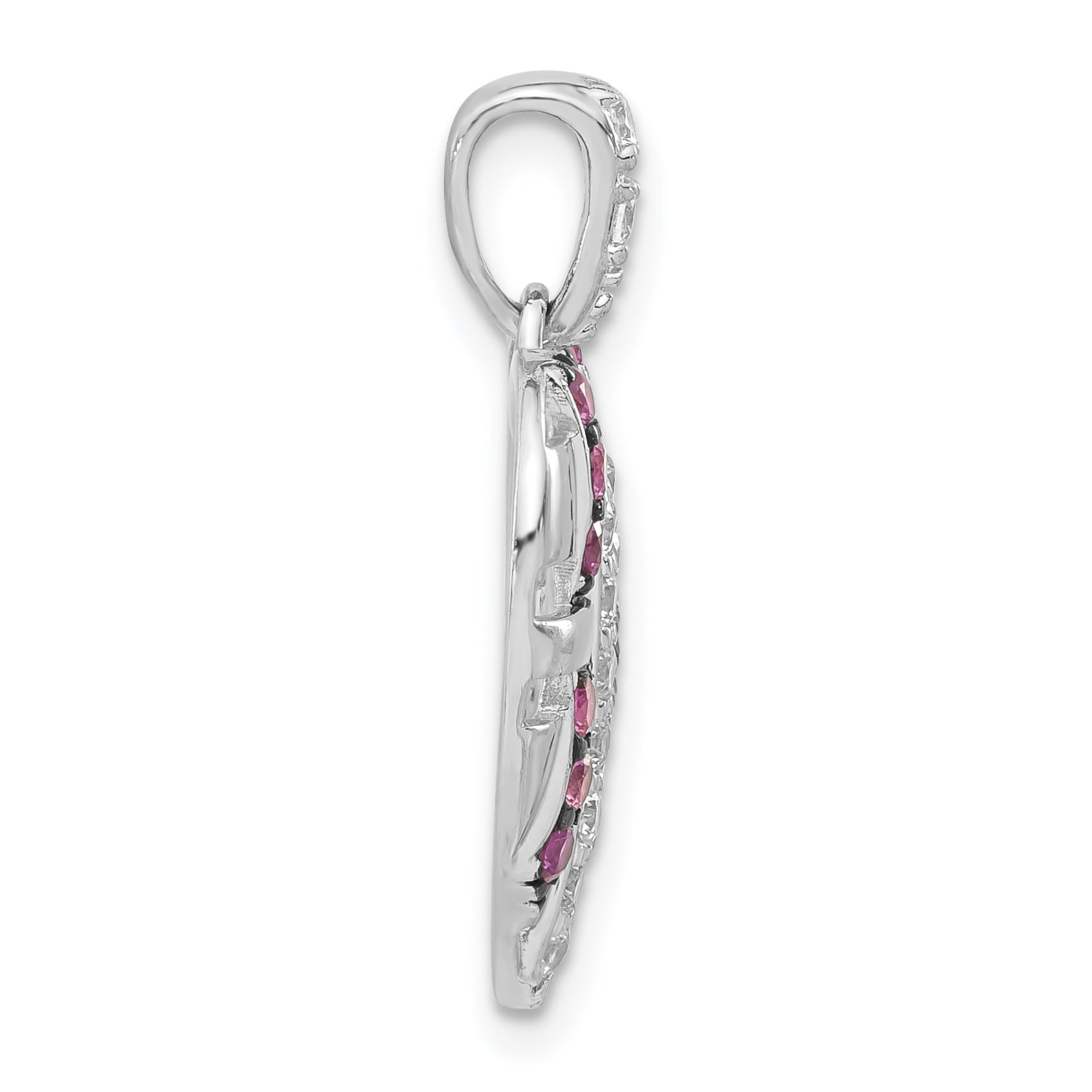 Sterling Silver W/Synthetic Ruby & CZ Heart Pendant