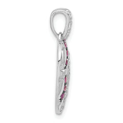 Sterling Silver W/Synthetic Ruby & CZ Heart Pendant
