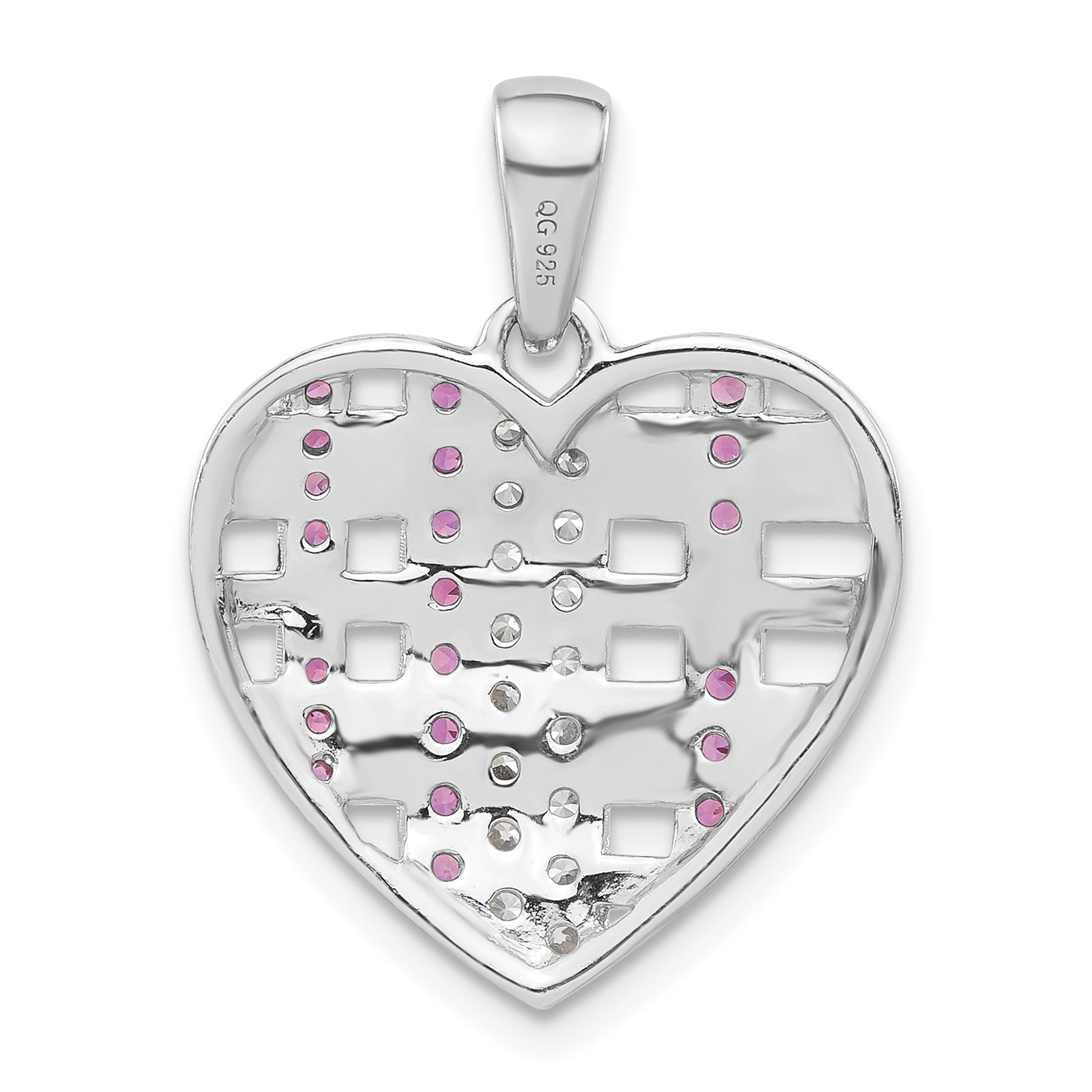 Sterling Silver W/Synthetic Ruby & CZ Heart Pendant