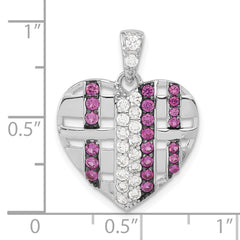Sterling Silver W/Synthetic Ruby & CZ Heart Pendant