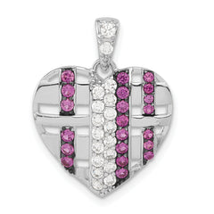 Sterling Silver & Black Rhodium Synthetic Ruby & CZ Heart Pendant