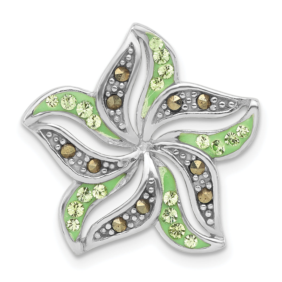 Sterling Silver Marcasite & Green Crystal Flower Chain Slide Pendant