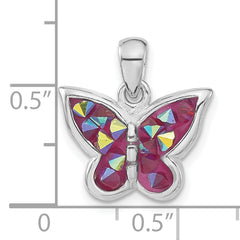 Sterling Silver Pink Crystal Butterfly Pendant