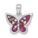 Sterling Silver Polished Pink Crystal Butterfly Pendant