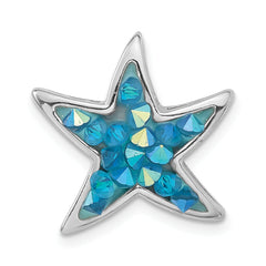 Sterling Silver Polished Blue Crystal Starfish Chain Slide Pendant