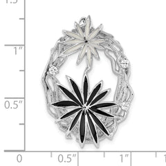 Sterling Silver Polished And Satin Black And White Enamel CZ Slide