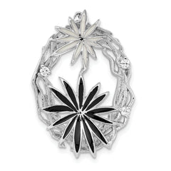 Sterling Silver Polished & Satin Black & White Enamel CZ Slide