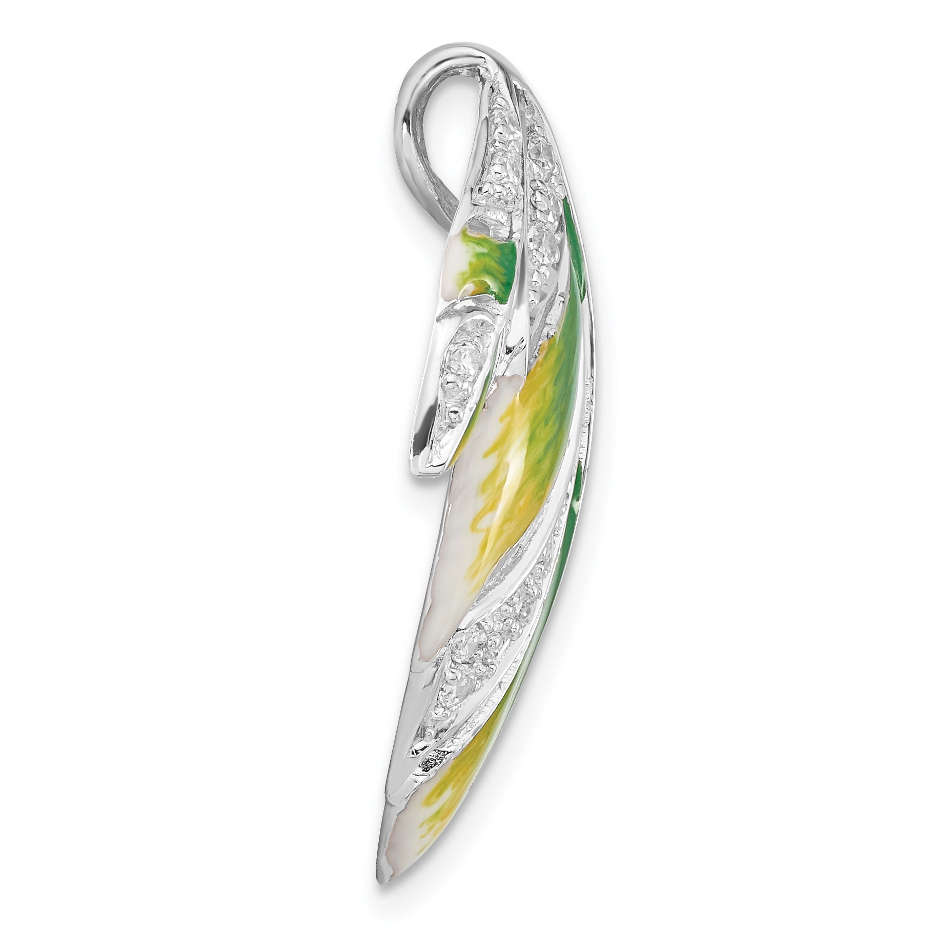 Sterling Silver Green And Yellow Enamel Leaf And CZ Slide Secondary image